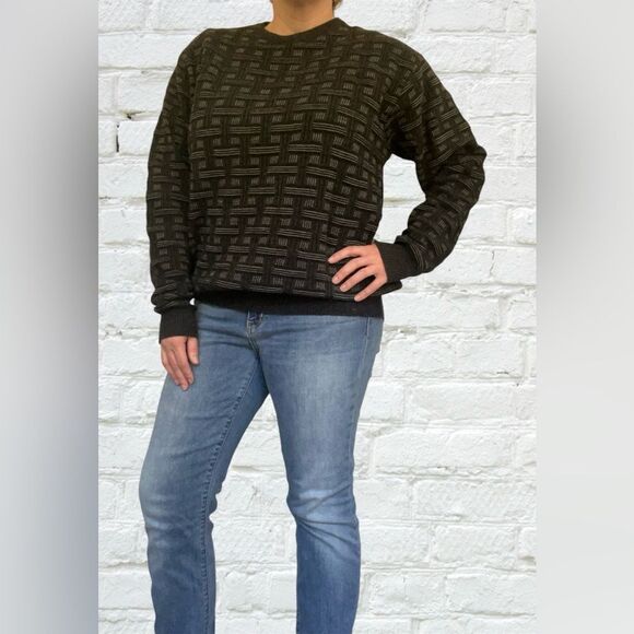 Vintage Mino Milano Men’s Wool Sweater Gray Black Size Medium